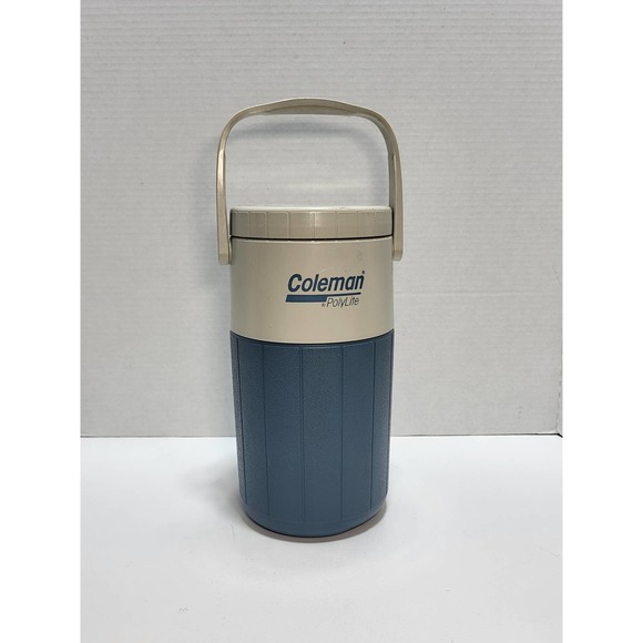 Vintage Coleman Thermos Polylite 1 Gal Water Cooler Jug #5596 Blue Cream - Picture 1 of 7